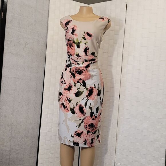 GLAMOUR WIDTH ROUND NECKLINE FLORAL EMBROIDERED SHEATH DRESS - Picture 12 of 14